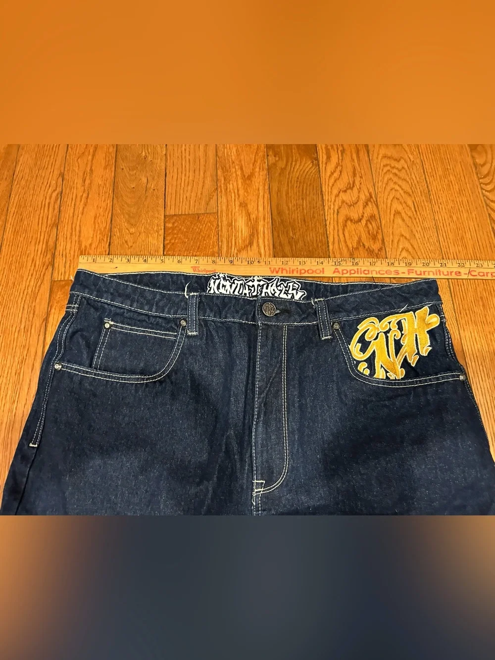 Ninth Hall Ambush Jeans Size 40 Blue Denim Tiger Floral Embroidered Baggy Y2K
